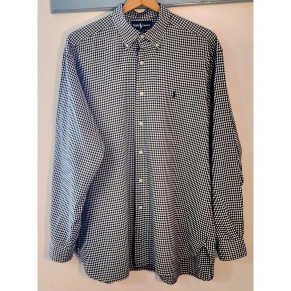 Ralph Lauren McMeel Mens Sz L Button Down Shirt Black Checked Long Sleeve - Picture 1 of 11